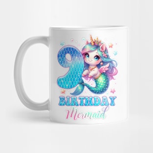 Unicorn Mermaid 9th Birthday 9 Year Old Party Girls B-day Gift For Girls Kids Mug